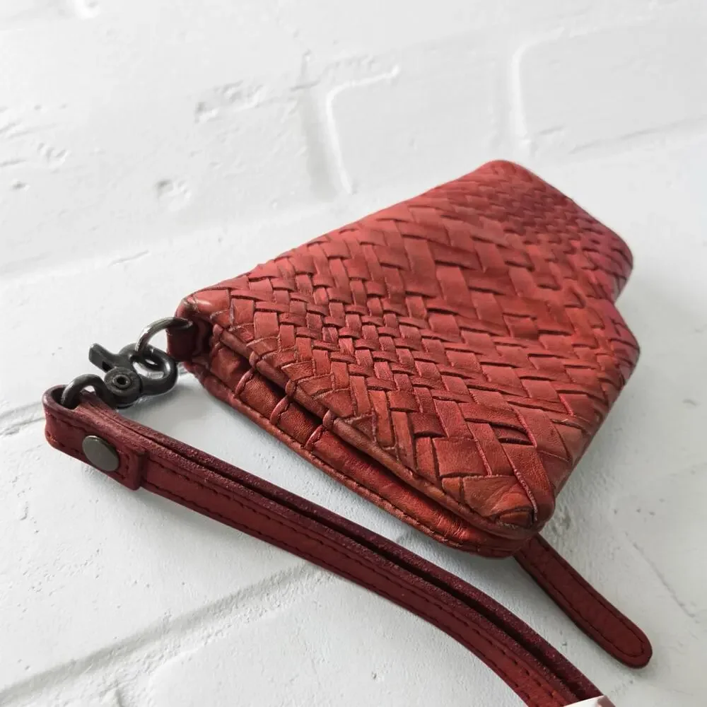Vilenca Holland Wallet Red Leather Woven Soft Pocket Slots Basketweave Organizer